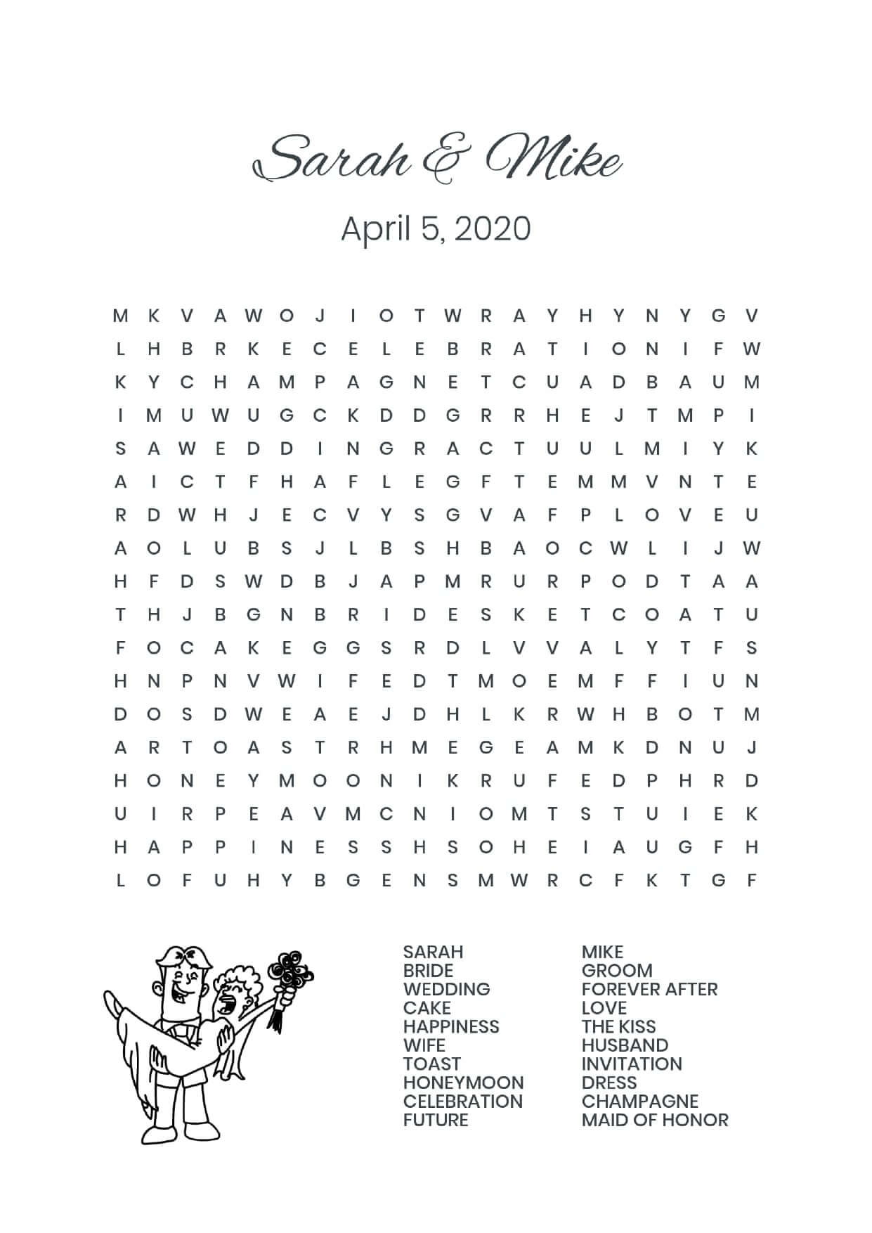 Custom cute couple 2 wedding wordsearch