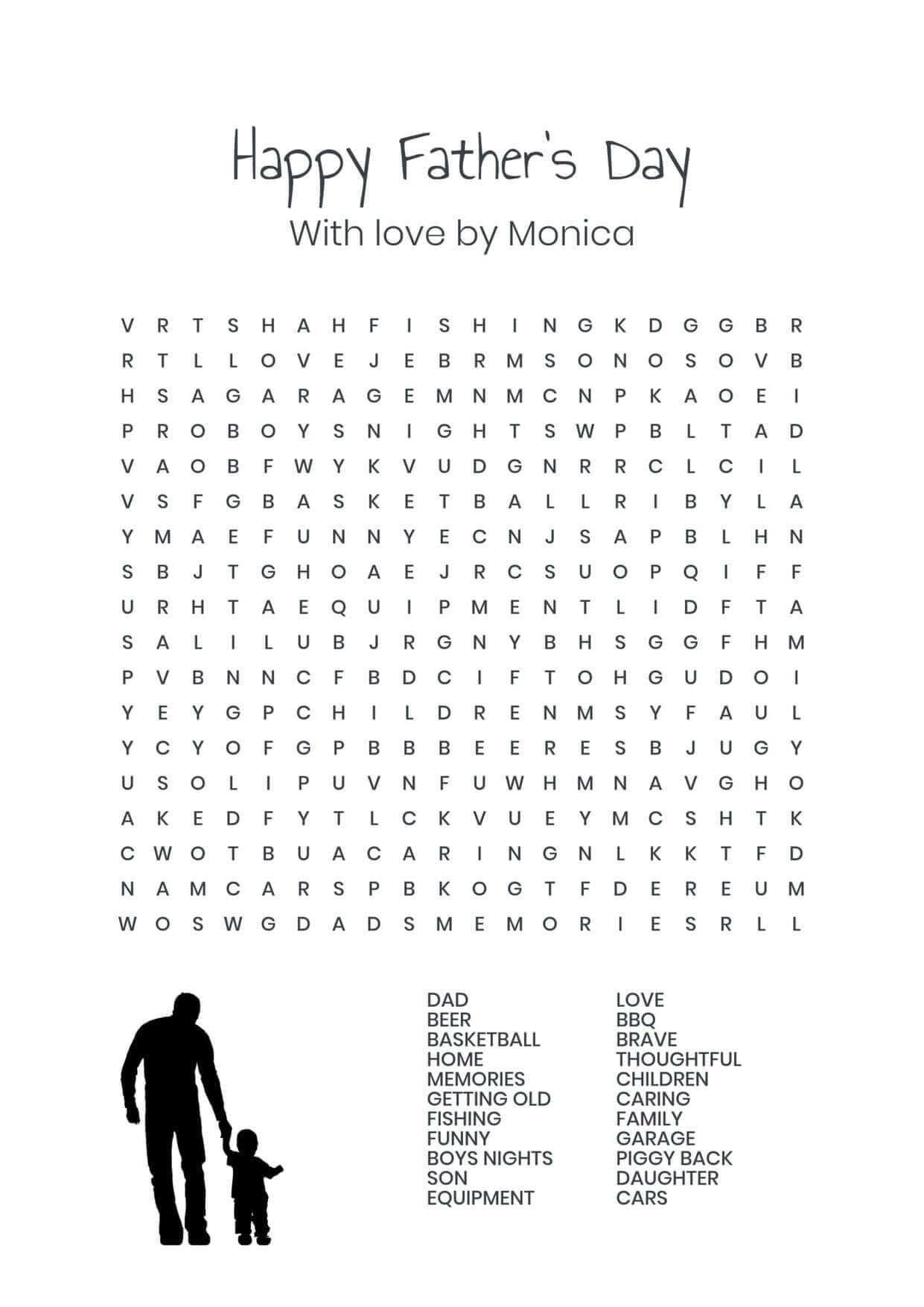 Custom father and daughter bw fathers day wordsearch