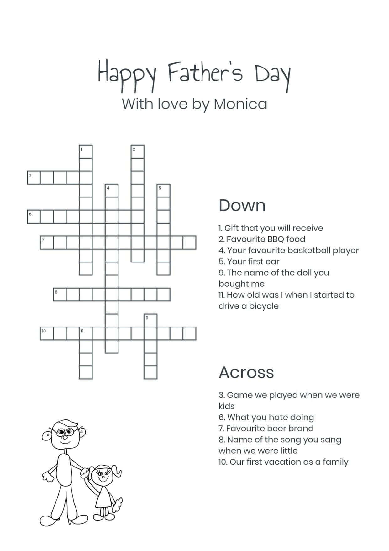 Custom father and daughter cute fathers day crossword