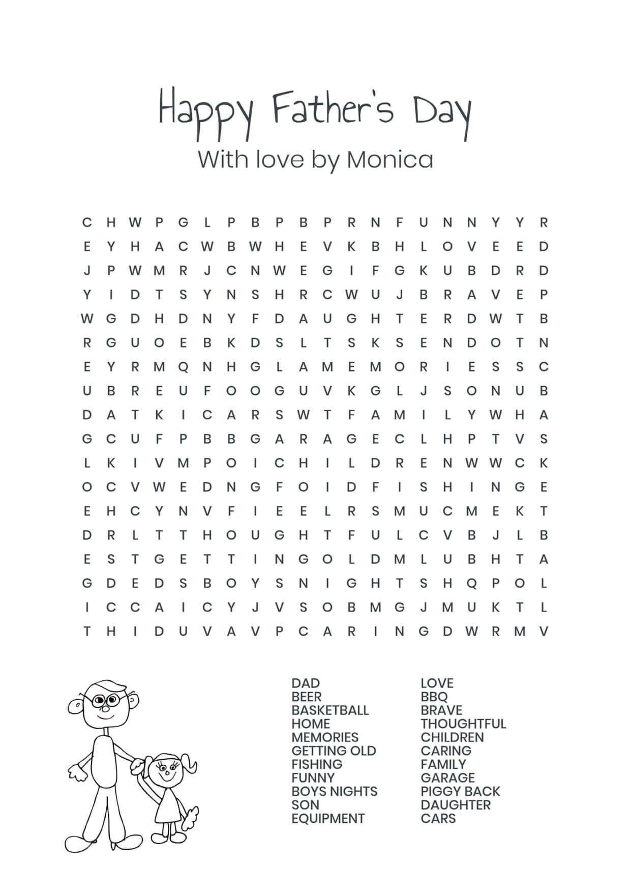 Custom father and daughter cute fathers day wordsearch