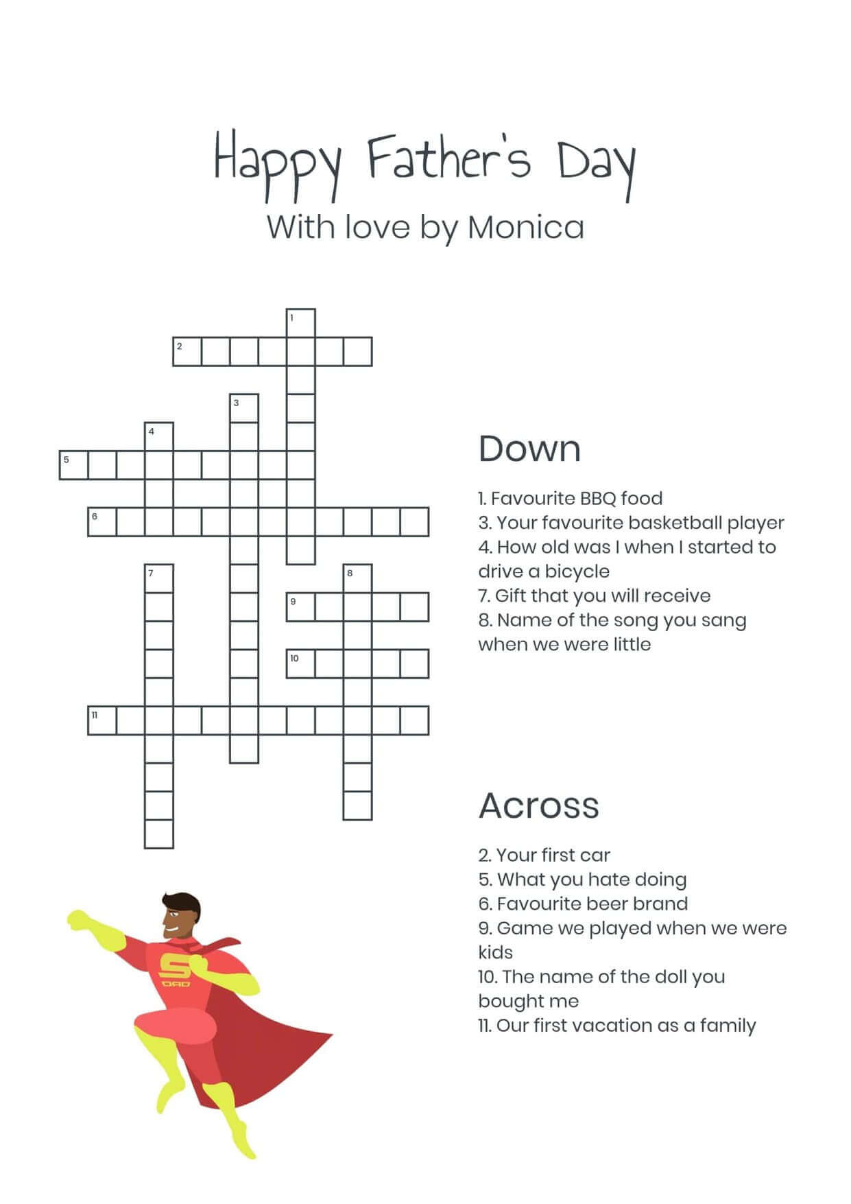 Custom super dad fathers day crossword
