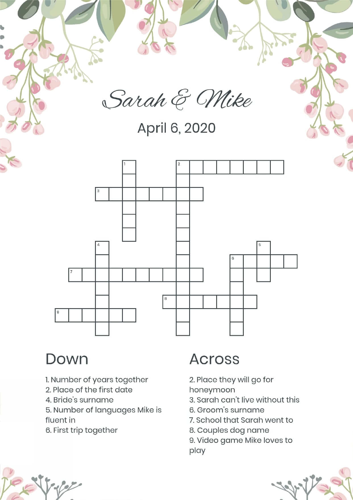Custom leaves 2 wedding crossword